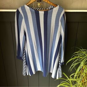 Chico’s Striped Tunic Top Size 2 (12-14) Blue & White‎ Relaxed Fit Flowy Coastal